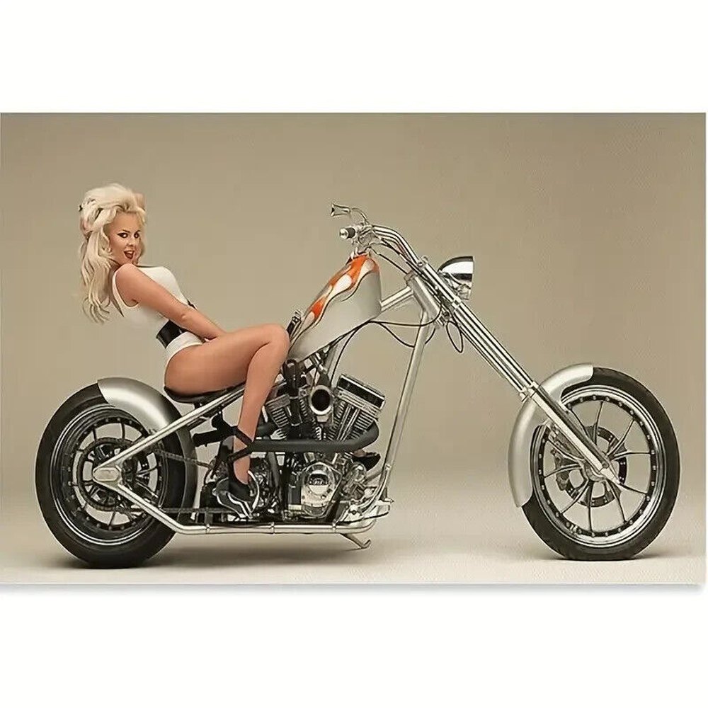 Modern Art, Cool Motorcycle Girl Artistic Canvas Print 12" x 18" NEW! Home & Garden:Home Décor:Posters & Prints Style Your Walls